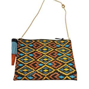 NOMADA crossbody bag, chain strap, Aztec woven, zipper